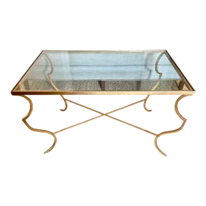 Vintage Hollywood Regency Iron and Glass-Top Coffee Table