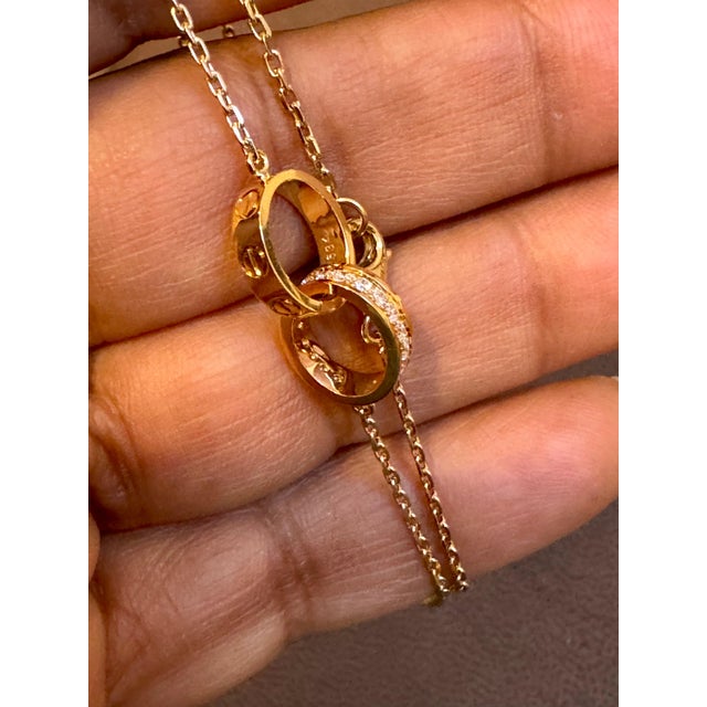 Contemporary Adjustable 16-18", 18 Karat Rose Gold LOVE pendant, half-paved, 5.4 Gm For Sale - Image 3 of 18
