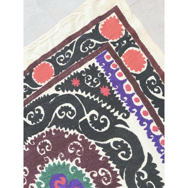 Textile Decorative Pastel Pink Suzani Tablecloth 3'9'' X 4'1'' For Sale - Image 7 of 8