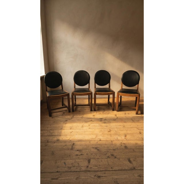 Vintage Wooden Dining Chairs with Black Leather Upholstery, 1940s, Set of 4 For Sale - Image 17 of 17