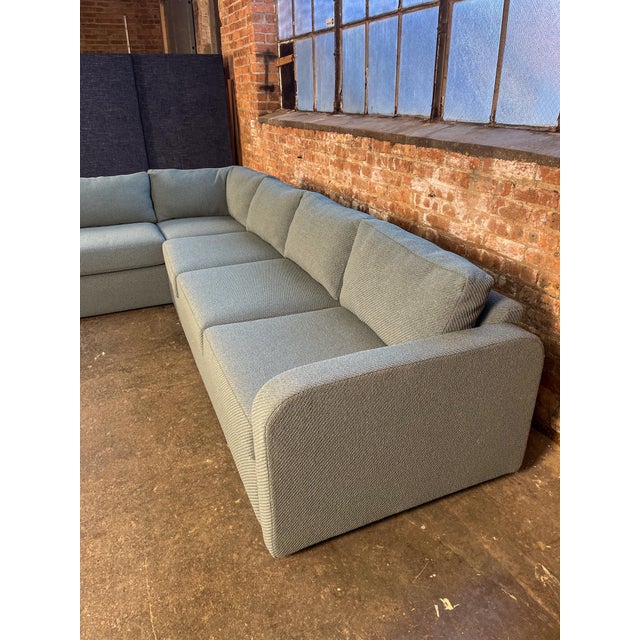 Mid-Century Modern 1970s Milo Baughman for Thayer Coggin L-Shaped Sectional Sofa in Blue-Green Woven Fabric For Sale - Image 3 of 11