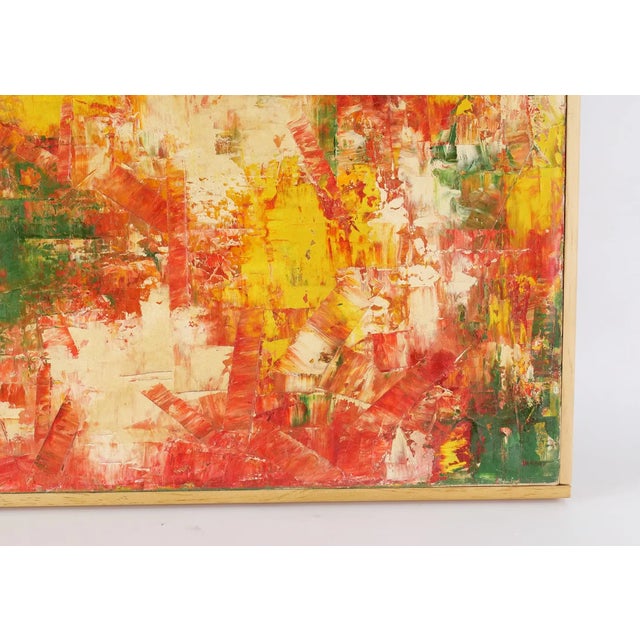 Wood Vintage Midcentury Modern Abstract Expressionist Oil on Canvas Painting, Marion Riseman, 1974 For Sale - Image 7 of 9