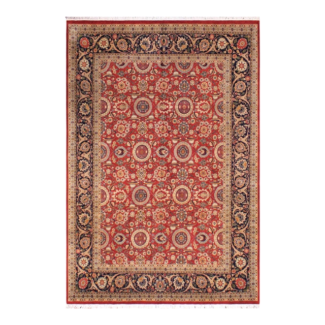 Elegant Agra Tabriz Pak-Persian Red/Blue Wool Rug - 9'3'' X 12'2'' For Sale