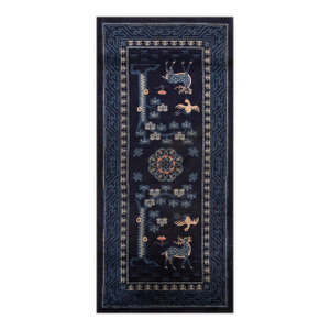 Attractive Navy Background Color With Delicate Geometric Design Antique Chinese BaoTou Rug