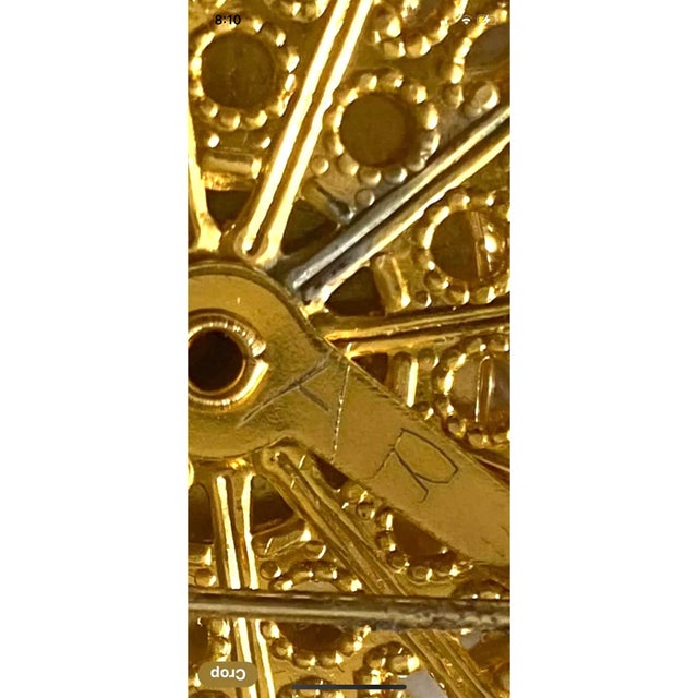 Vintage Czech Aqua Blue Gold Large Brooch Signed Ar For Sale - Image 4 of 5