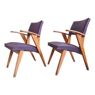 Vintage Bridge Armchairs in Beech with Compass Legs, 1950, Set of 2 For Sale