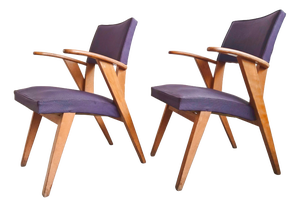 Vintage Bridge Armchairs in Beech with Compass Legs, 1950, Set of 2