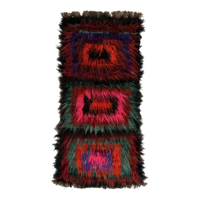 Vintage Tulu Shag Rug in Multicolor Geometric Pattern, High Pile For Sale