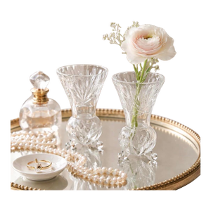 Vintage Cut Crystal Bud Vases, Pair of Footed Crystal Decorative Objects, Starburst Cut Glass, Vanity or Shelf Styling