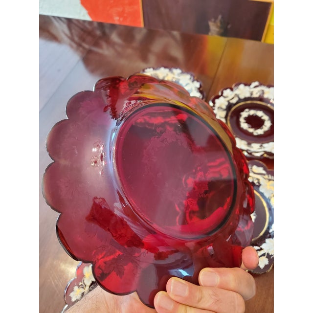 A rare collection of five matching plates bohemian glass moser circa 1860's or earlier. Having a rich deep Ruby color (...