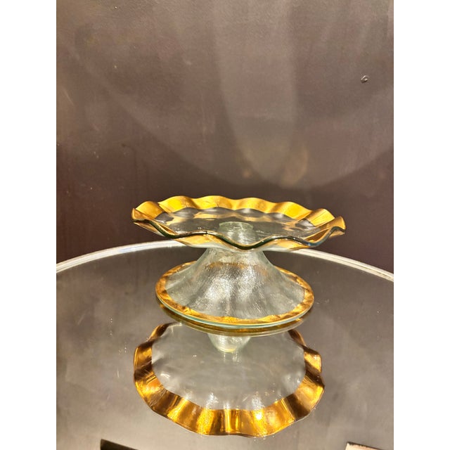 Art Nouveau Annie Glass Ruffle Pedestal Cake Stand For Sale - Image 3 of 4