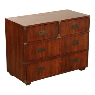 Henredon Campaign Style Vintage Walnut Chest of Drawers For Sale