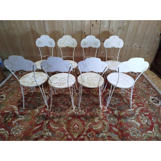 White Wrought Iron Garden Chairs, Set of 8 For Sale - Image 8 of 12