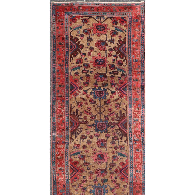 Antique Persian Hamadan Long Runner With Geometric Motifs in Light Camel Field For Sale - Image 4 of 13