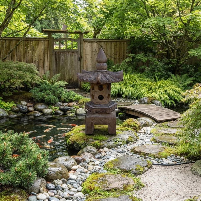 Stone Chinese Gray Brown Hexagon Pagoda Top Stone Lamp Garden Lantern For Sale - Image 7 of 8