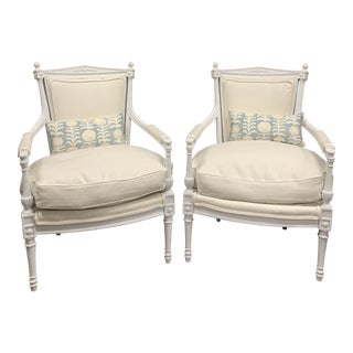 White Painted Gustavian Swedish Armchairs- a Pair For Sale