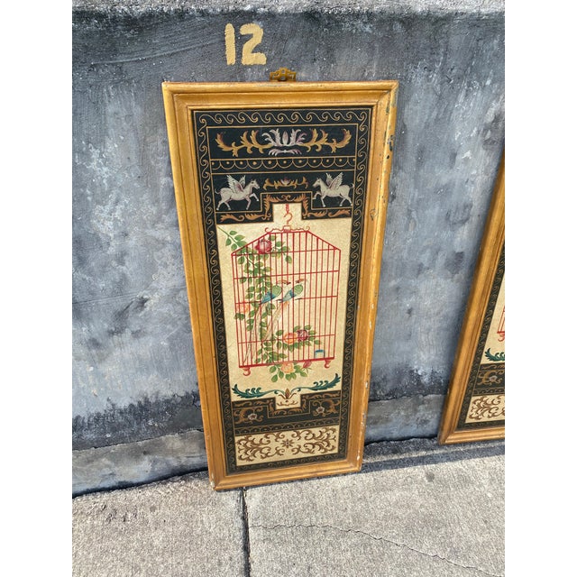 Neoclassical Vintage Painted Wall Panels With Birds, Gilded Frames For Sale - Image 12 of 12