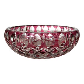 Cut Crystal Bowl with Ruby Overlay from Val Saint Lambert For Sale