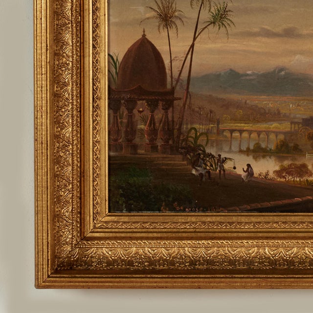 Brown Antique Painting of an India Landscape With a Temple by Daniel C. Grose For Sale - Image 8 of 13