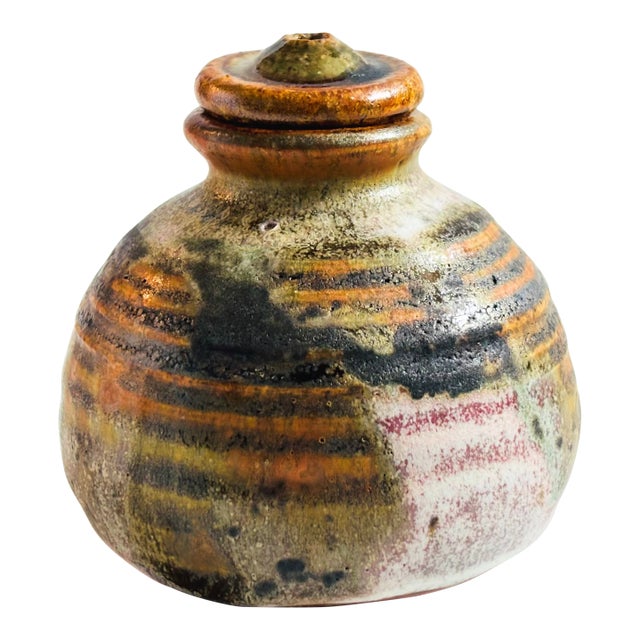 Vintage Studio Pottery Lidded Bud Vase For Sale