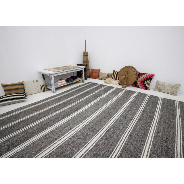 1960s Vintage Gray & White Striped Kilim Rug- 8′1″ × 11′3″ For Sale In Los Angeles - Image 6 of 7