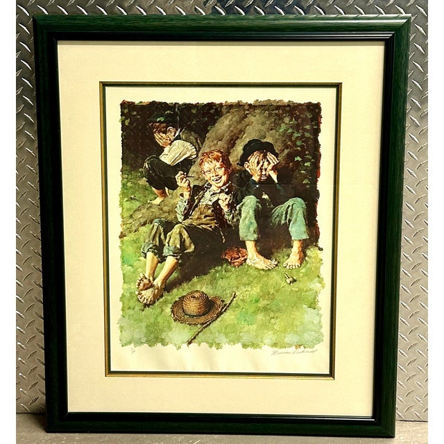 Figurative 1970s Norman Rockwell “First Smoke” Tom Sawyer Suite Collotype, 7/200, Framed For Sale - Image 3 of 8