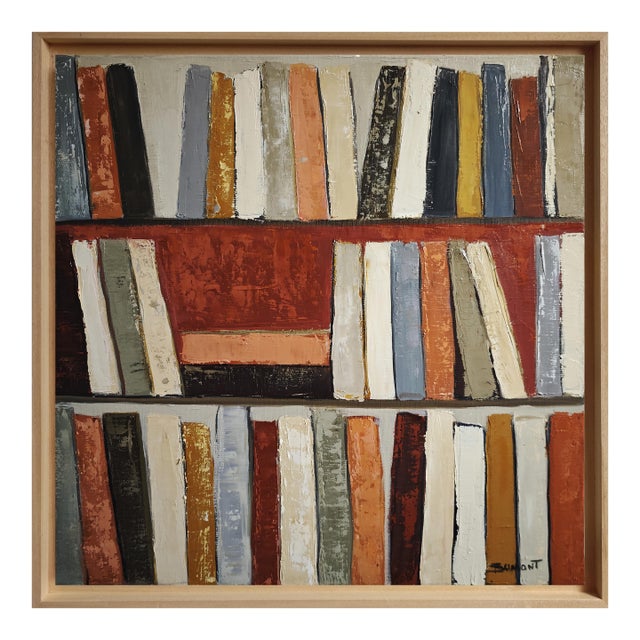 Temps De Lecture– Original Abstract Library, Oil Paint, Contemporary Framed by Sophie Dumont For Sale