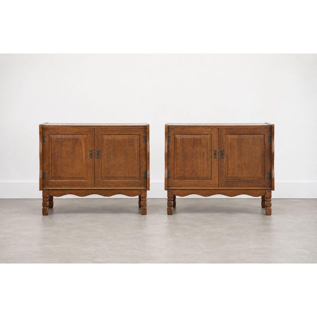 Mid-Century Modern Pair of Danish Oak Cabinets Attributed to Henning Kjærnulf, Denmark, C. 1960s For Sale - Image 3 of 10