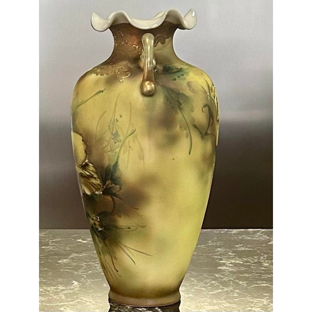 Japanese Antique, Hand-Painted, Royal Nippon Nishiki Porcelain Vase With Gilded Accents and a Ruffled Lip, Limited Edition 42/783, Trade Mark 36163, C1900’s For Sale - Image 3 of 12