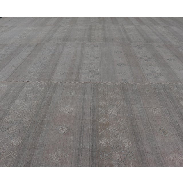 Shabby Chic Vintage Turkish Square Kilim Rug in Soft Pastel Tones With Intricate Patterns 11'0 X 12'0 For Sale - Image 3 of 10