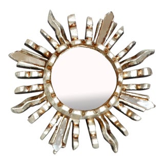 Hollywood Regency Silver Gilt Carved Sunburst Mirror For Sale