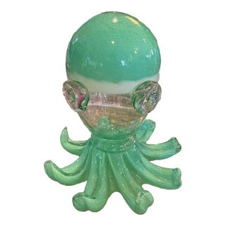 Contemporary Mint Green/White Studio Art Octopus.Grandmillenial. Beach House Chic. Blown Glass For Sale
