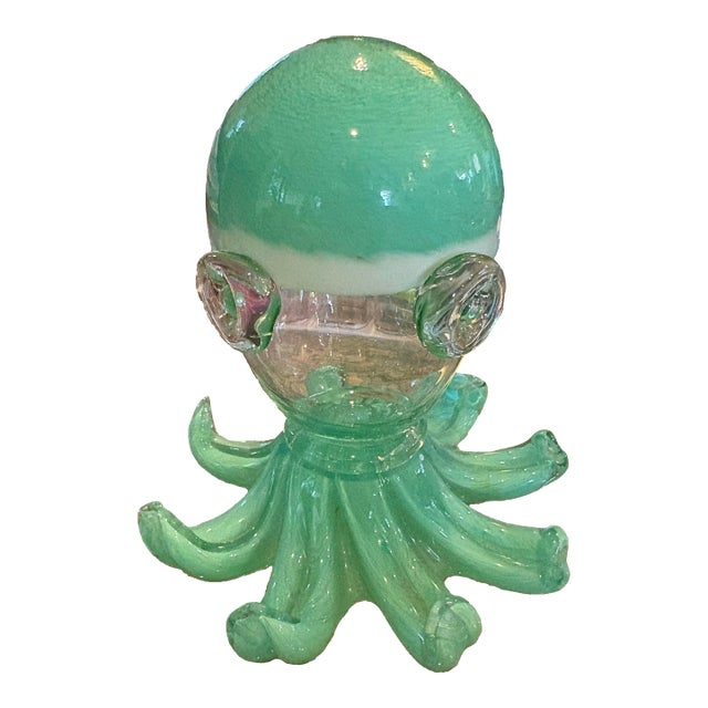 Contemporary Mint Green/White Studio Art Octopus.Grandmillenial. Beach House Chic. Blown Glass For Sale