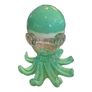 Contemporary Mint Green/White Studio Art Octopus.Grandmillenial. Beach House Chic. Blown Glass