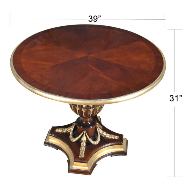 A gorgeous, high quality mahogany center table with plenty of presence to brighten up any room. Banded and figured...