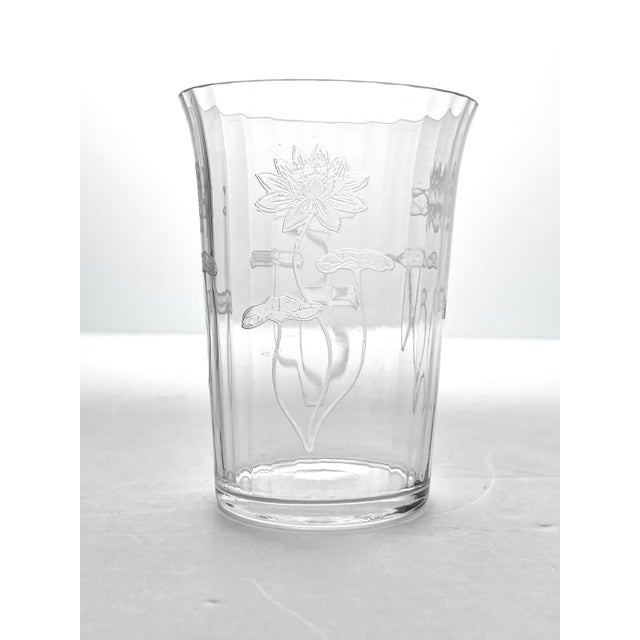 Chinoiserie 1910s Antique Fostoria Lotus 5 Etched Optic Highball Tumbler Glasses For Sale - Image 3 of 4