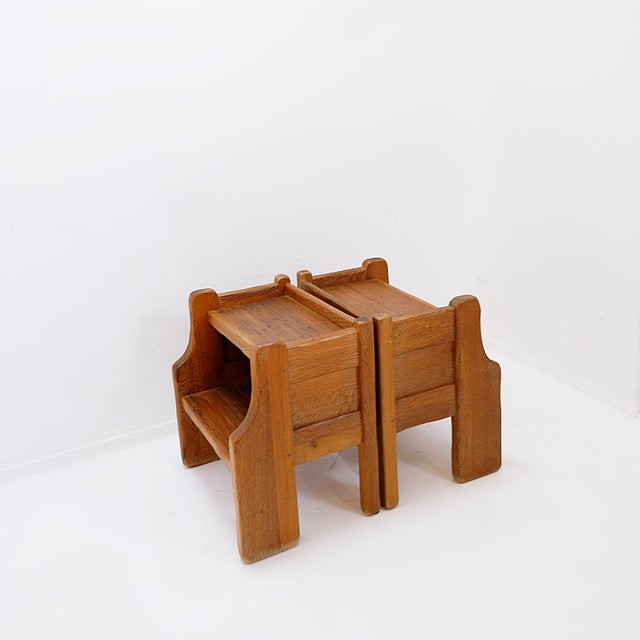 Brutalist Oak Bedside Tables by De Puydt, 1970s, Set of 2 For Sale - Image 9 of 13