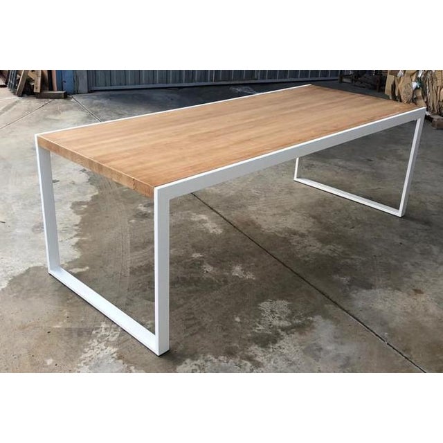New Dining Table for Indoor and Outdoor in White Iron Structure With Wood Top For Sale - Image 4 of 7