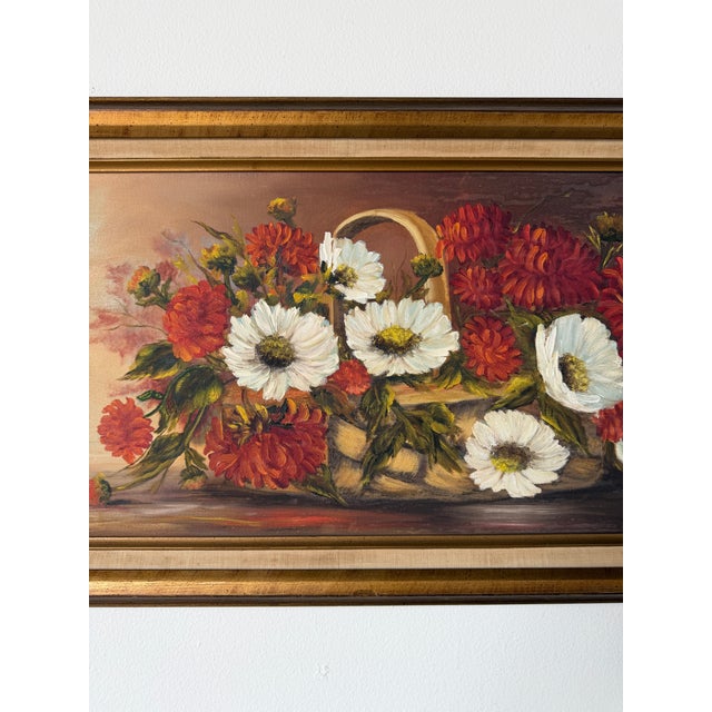 1970s 1970s Vintage Impressionist Floral Basket Still Life Oil on Canvas Painting – Framed For Sale - Image 5 of 13