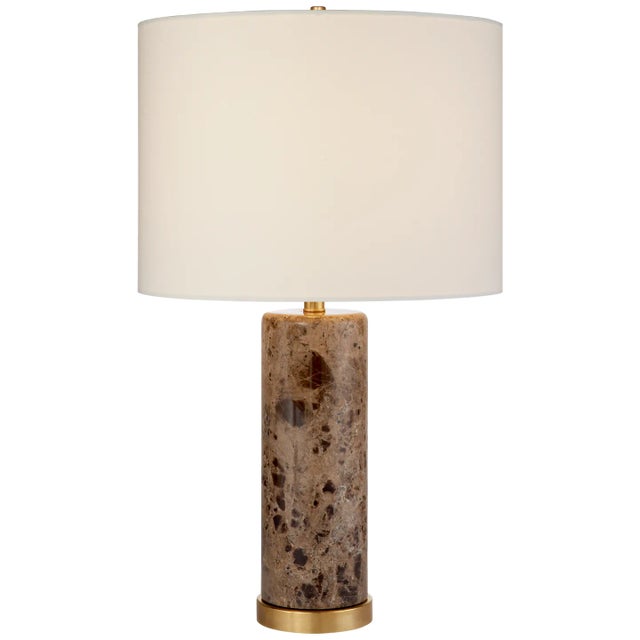 AERIN for Visual Comfort Signature Cliff Table Lamp in Brown Marble with Linen Shade For Sale
