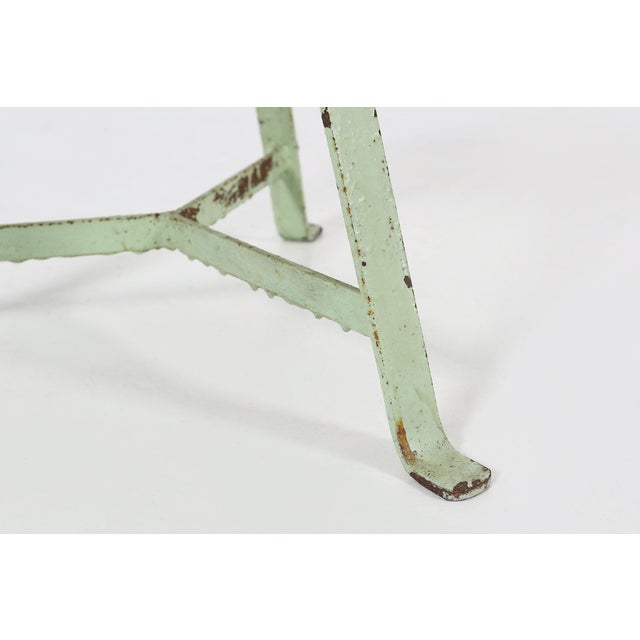 Industrial Green Painted Stool with Steel Base and Wooden Top, 1930s For Sale - Image 4 of 9