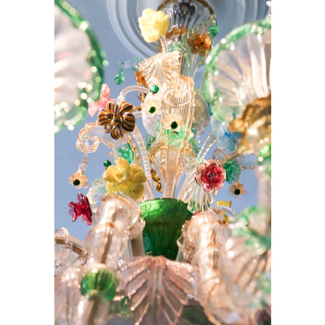 Vintage Venetian Murano Hand Crafted Green Glass and Flowers Chandelier, 1960s For Sale - Image 6 of 9