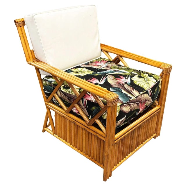 1950s Heywood Wakefield "Oak Rattan" Lounge Chair Pair W/ Coffee Table For Sale - Image 5 of 13