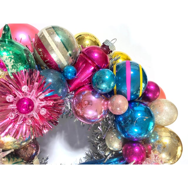 Pair of Handmade Christmas Wreaths With Vintage Glass Ornaments & Reindeer For Sale - Image 11 of 12