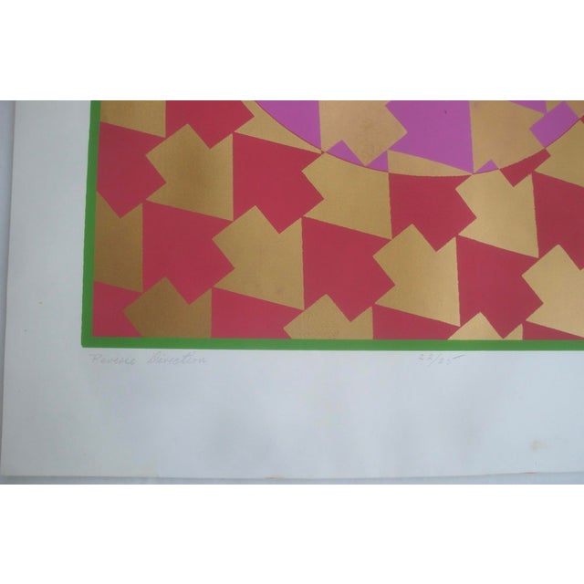 Escher Metallic Op Art Mid-Century Silkscreen Poster in the Style of Vasarely, Escher For Sale - Image 4 of 6