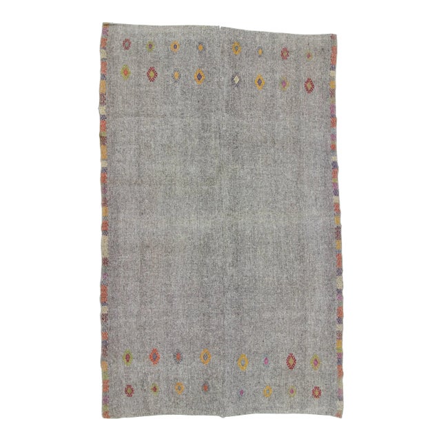 Vintage Turkish Kilim Handwoven Embroidered Grey Oversize Area Rug - 8′4″ × 13′5″ For Sale