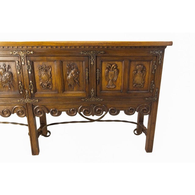 Wood Spanish Credenza in Oak and Wrought Iron, 1960s For Sale - Image 7 of 15