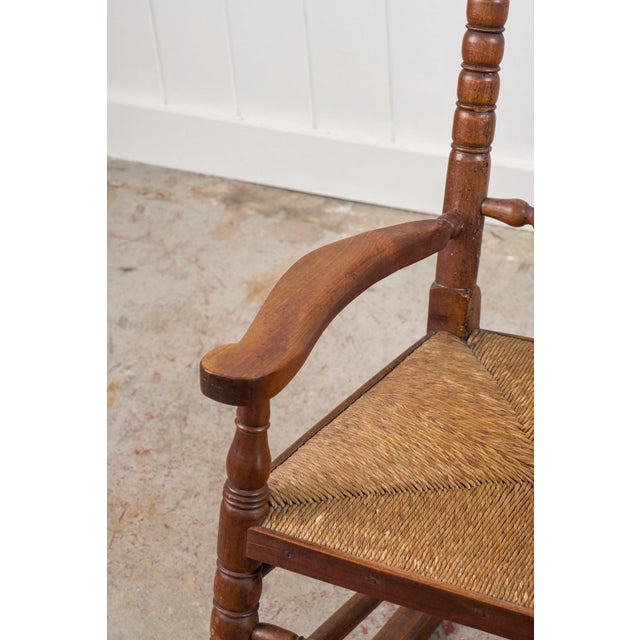 Antique English Bobbin Rocking Chair With Rush Seat For Sale - Image 9 of 10
