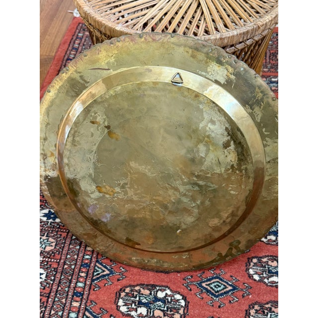 Brass Vintage Boho Brass and Rattan Side Table For Sale - Image 8 of 9