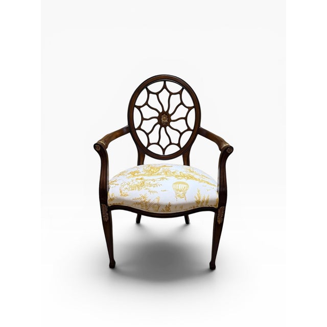 1990s Hepplewhite Style Spider Back Armchair With “Balloon De Neumours” Upholstery For Sale - Image 9 of 14